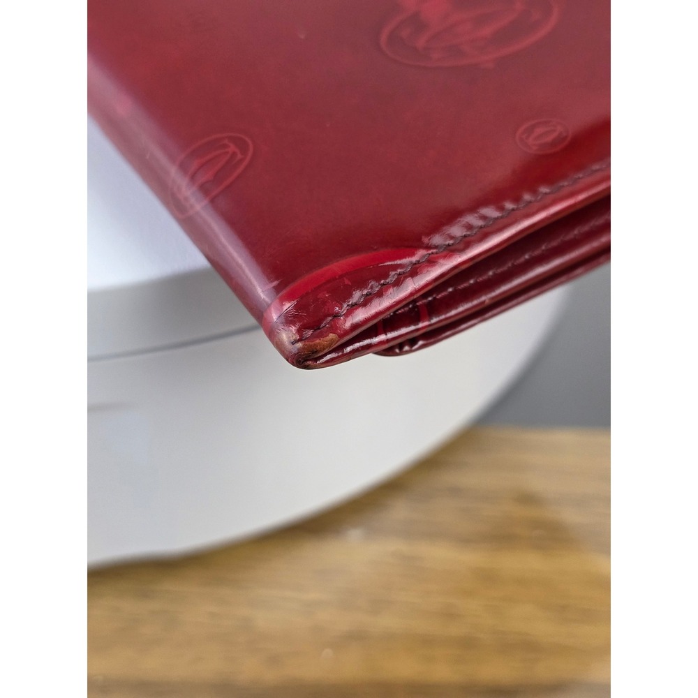 Cartier Happy Birthday Snap Embossed Leather Wallet Burgundy Red Patent Brown - Picture 8 of 15